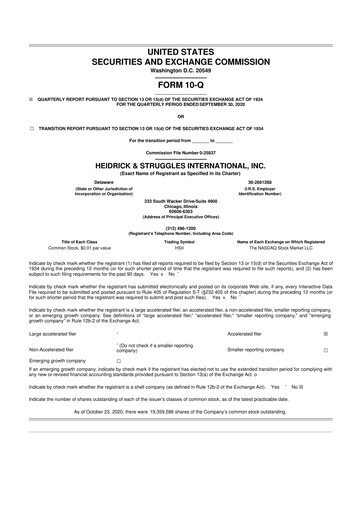 Miniature Heidrick & Struggles

 10-Q Rapport trimestriel 2020 