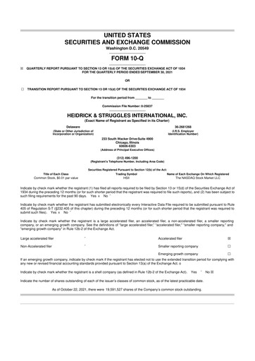 Miniature Heidrick & Struggles

 10-Q Rapport trimestriel 2021 