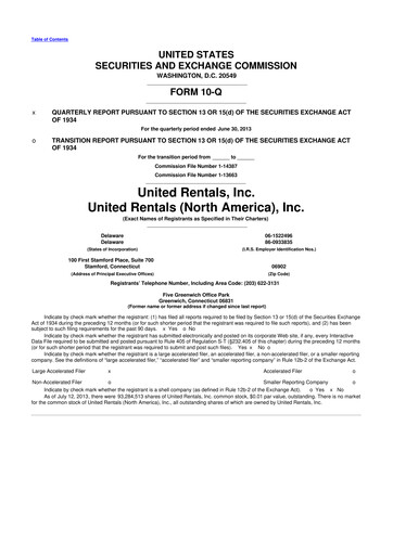 Thumbnail United Rentals
 10-Q Quarterly Report FY2013 