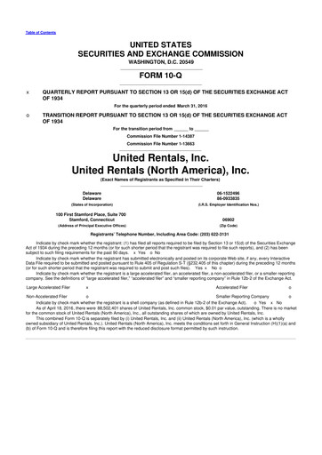 Thumbnail United Rentals
 10-Q Quarterly Report FY2016 