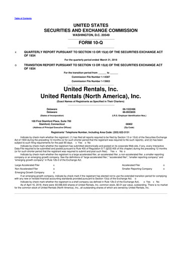Thumbnail United Rentals
 10-Q Quarterly Report FY2018 