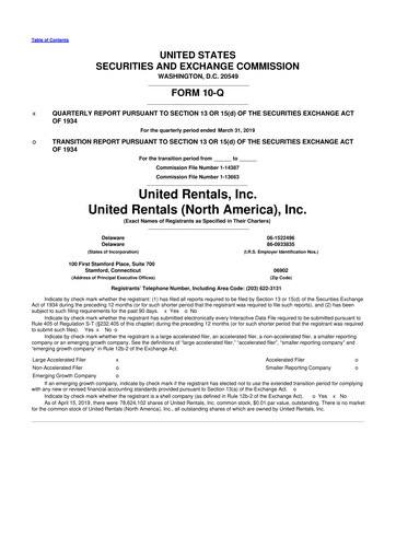Thumbnail United Rentals
 10-Q Quarterly Report FY2019 