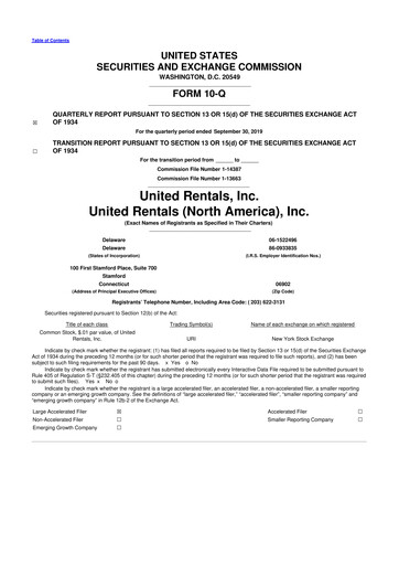 Thumbnail United Rentals
 10-Q Quarterly Report FY2019 
