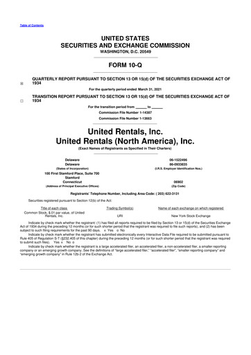Thumbnail United Rentals
 10-Q Quarterly Report FY2021 