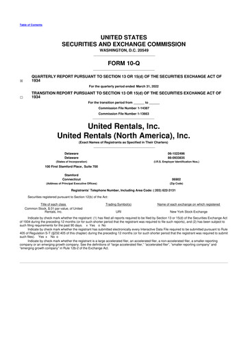 Thumbnail United Rentals
 10-Q Quarterly Report FY2022 
