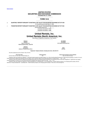 Thumbnail United Rentals
 10-Q Quarterly Report FY 