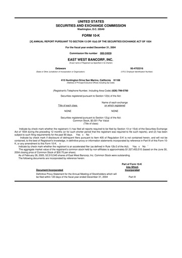 Thumbnail East West Bancorp
 10-K Annual Report 