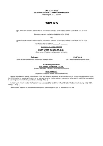 Thumbnail East West Bancorp
 10-Q Quarterly Report FY 