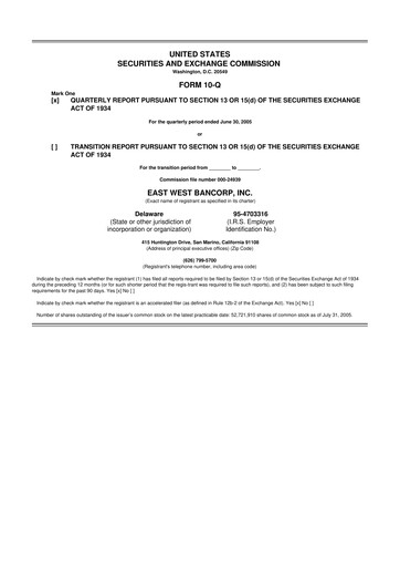 Thumbnail East West Bancorp
 10-Q Quarterly Report FY 