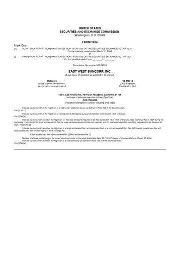 Thumbnail East West Bancorp
 10-Q Quarterly Report FY 