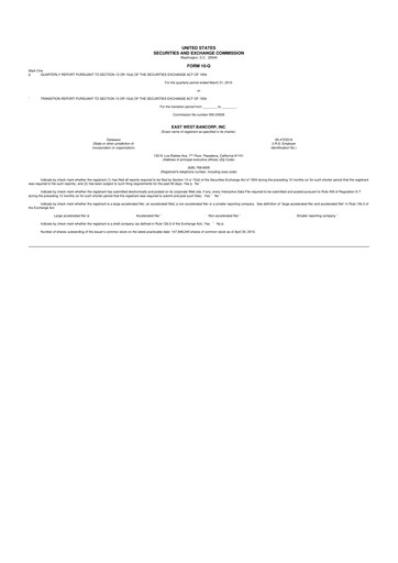 Thumbnail East West Bancorp
 10-Q Quarterly Report FY 