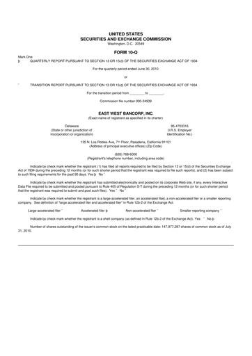 Thumbnail East West Bancorp
 10-Q Quarterly Report FY 