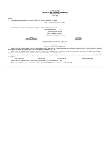 Thumbnail East West Bancorp
 10-Q Quarterly Report FY 