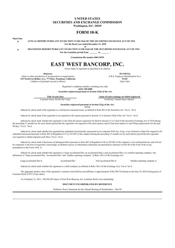 Thumbnail East West Bancorp
 10-K Annual Report 