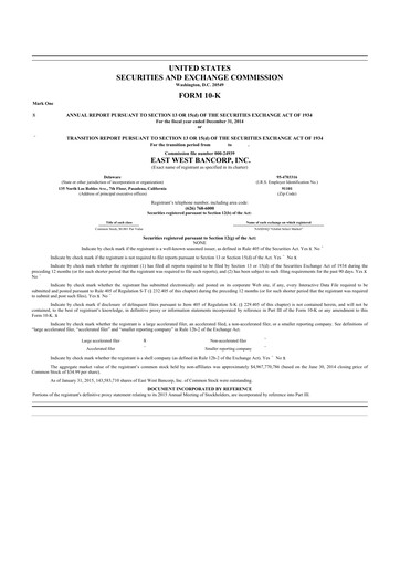 Thumbnail East West Bancorp
 10-K Annual Report 2014