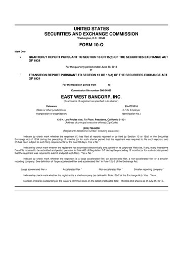 Thumbnail East West Bancorp
 10-Q Quarterly Report FY2015 