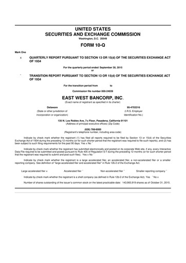 Thumbnail East West Bancorp
 10-Q Quarterly Report FY2015 