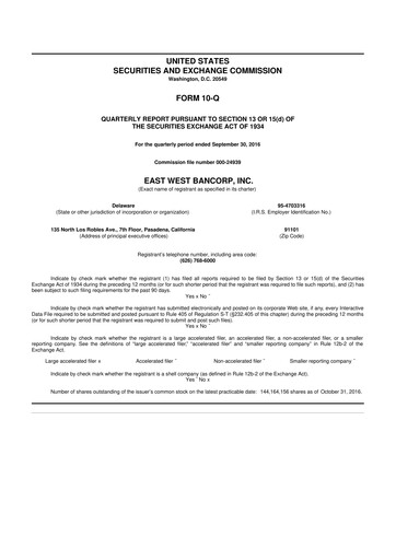 Thumbnail East West Bancorp
 10-Q Quarterly Report FY2016 