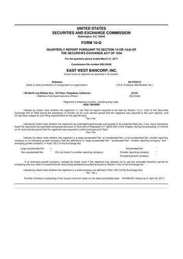 Thumbnail East West Bancorp
 10-Q Quarterly Report FY2017 