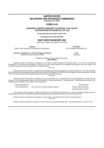 Thumbnail East West Bancorp
 10-Q Quarterly Report FY2017 