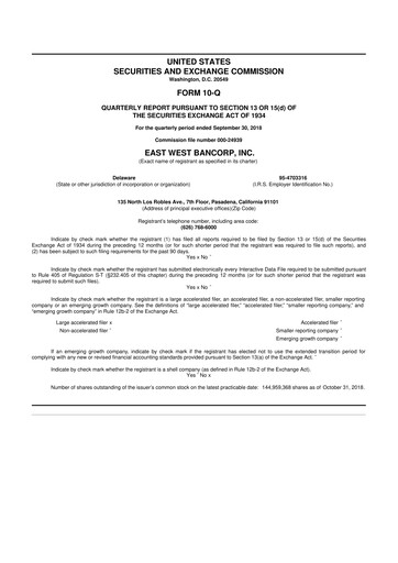 Thumbnail East West Bancorp
 10-Q Quarterly Report FY2018 