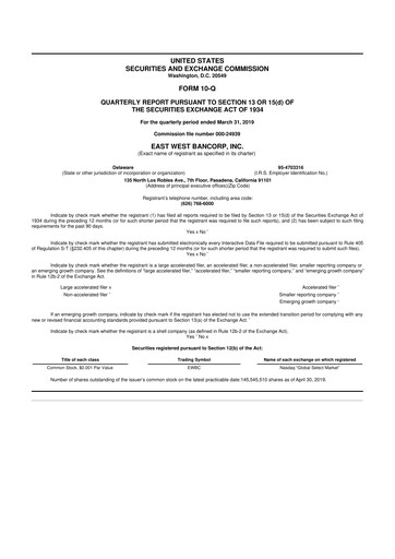 Thumbnail East West Bancorp
 10-Q Quarterly Report FY2019 