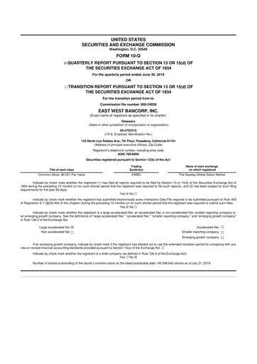 Thumbnail East West Bancorp
 10-Q Quarterly Report FY2019 