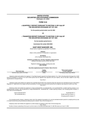 Thumbnail East West Bancorp
 10-Q Quarterly Report FY2020 