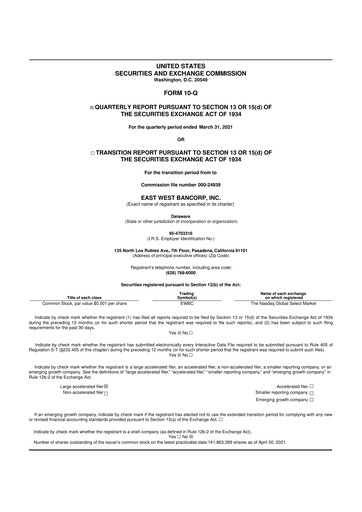 Thumbnail East West Bancorp
 10-Q Quarterly Report FY2021 