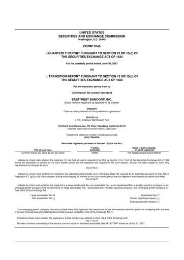 Thumbnail East West Bancorp
 10-Q Quarterly Report FY2021 