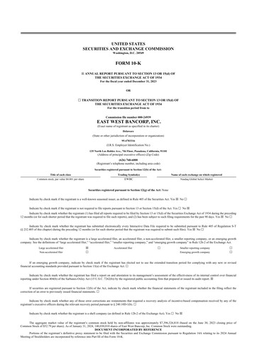 Thumbnail East West Bancorp
 10-K Annual Report 2023