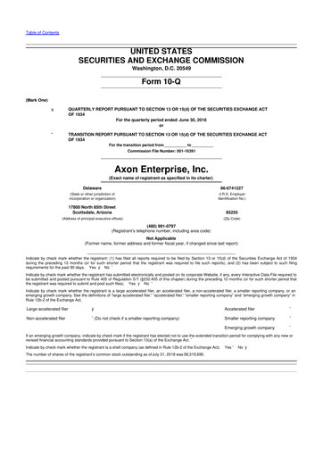 Thumbnail Axon Enterprise
 10-Q Quarterly Report FY2018 