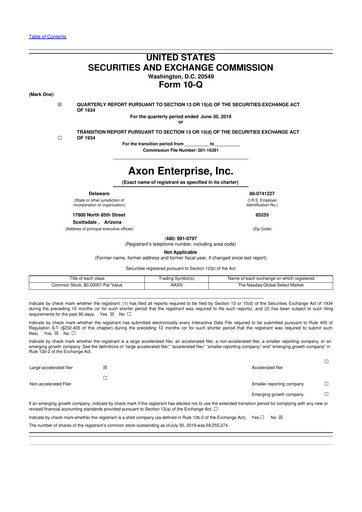 Thumbnail Axon Enterprise
 10-Q Quarterly Report FY2019 