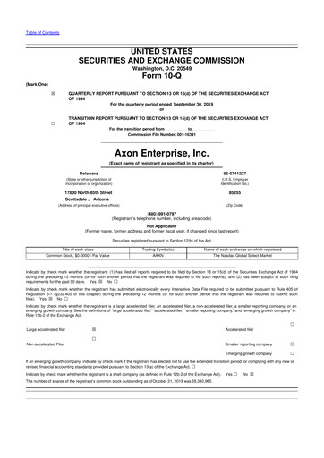 Thumbnail Axon Enterprise
 10-Q Quarterly Report FY2019 