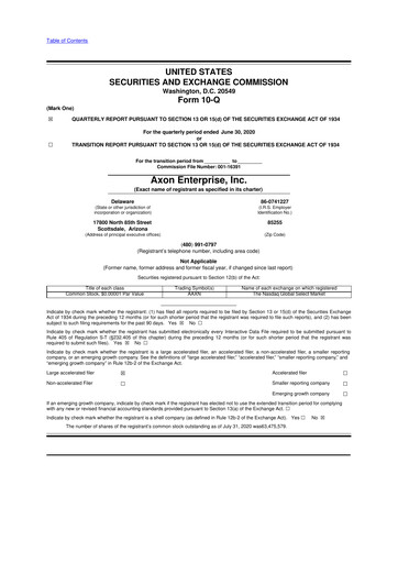 Thumbnail Axon Enterprise
 10-Q Quarterly Report FY2020 