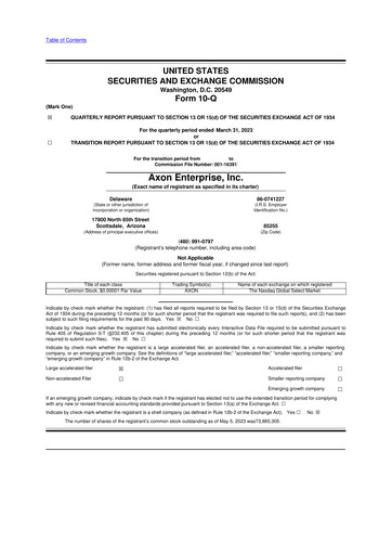 Thumbnail Axon Enterprise
 10-Q Quarterly Report FY2023 