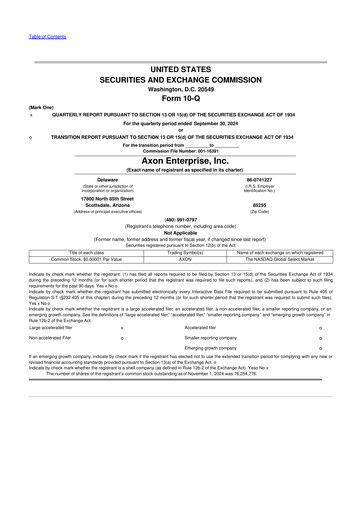 Thumbnail Axon Enterprise
 10-Q Quarterly Report FY2024 