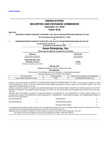 Thumbnail Axon Enterprise
 10-Q Quarterly Report FY2025 