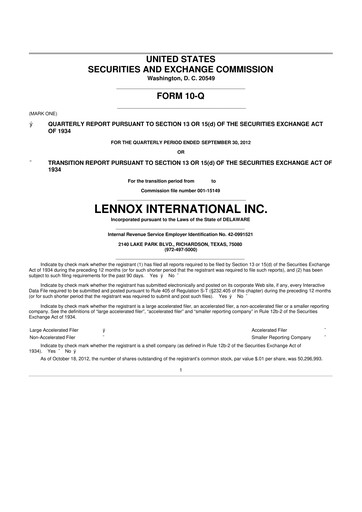Thumbnail Lennox 10-Q Quarterly Report FY2012 