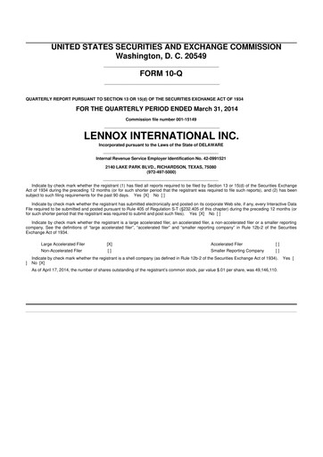 Thumbnail Lennox 10-Q Quarterly Report FY2014 