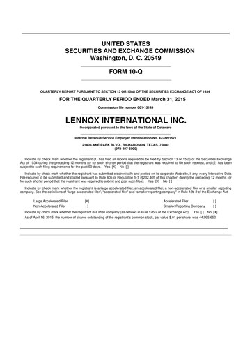 Thumbnail Lennox 10-Q Quarterly Report FY2015 