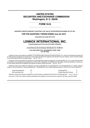 Thumbnail Lennox 10-Q Quarterly Report FY2016 