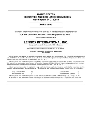 Thumbnail Lennox 10-Q Quarterly Report FY2016 