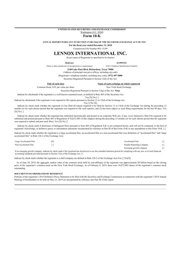 Thumbnail Lennox 10-K Annual Report 2018