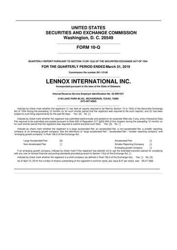Thumbnail Lennox 10-Q Quarterly Report FY2019 