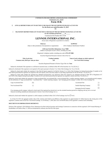 Thumbnail Lennox 10-K Annual Report 2019