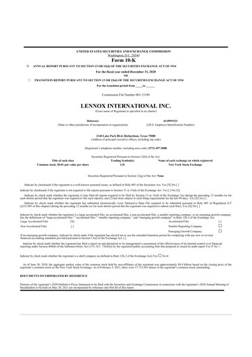 Thumbnail Lennox 10-K Annual Report 2020