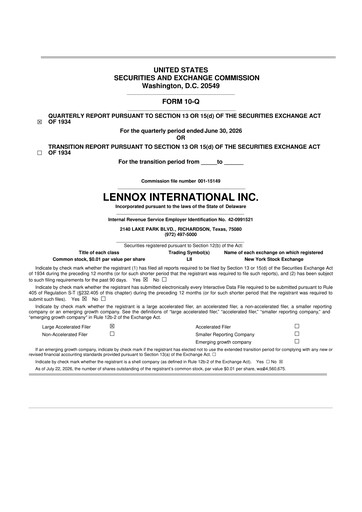 Thumbnail Lennox 10-Q Quarterly Report FY2026 