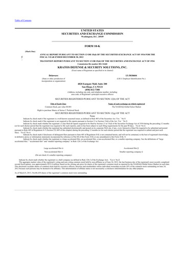 Thumbnail Kratos Defense & Security Solutions 10-K Annual Report 2012