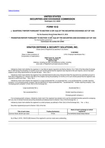 Thumbnail Kratos Defense & Security Solutions 10-Q Quarterly Report FY2019 